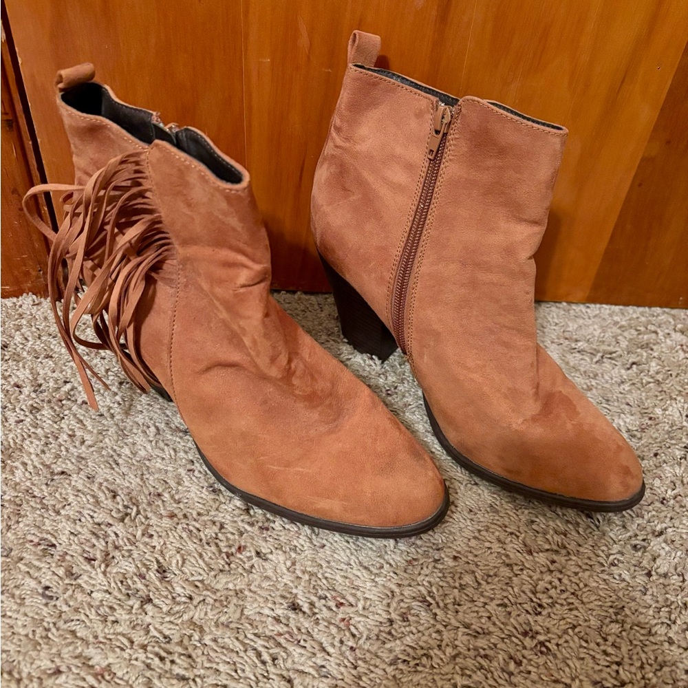 Charming Charlie Brown Ankle Boots with Fringe